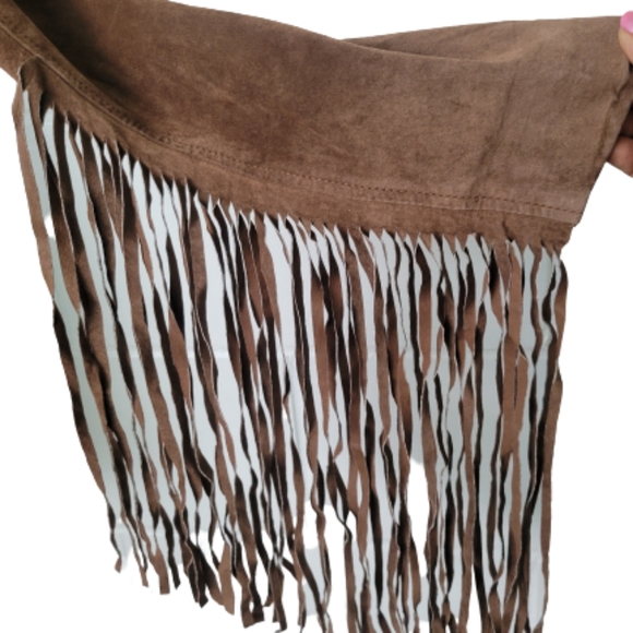 Rampage Festival Suede Leather Fringe Jacket Size Large Chocolate Brown - Picture 5 of 9
